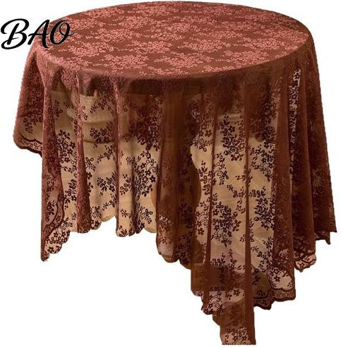 Baozhaocai Tischdecke mit floralem Muster in Ziegelrot, runde Spitzen-Tischdecke im Retro-Stil aus Polyester, faltenfrei und fleckenabweisend - Bild 1