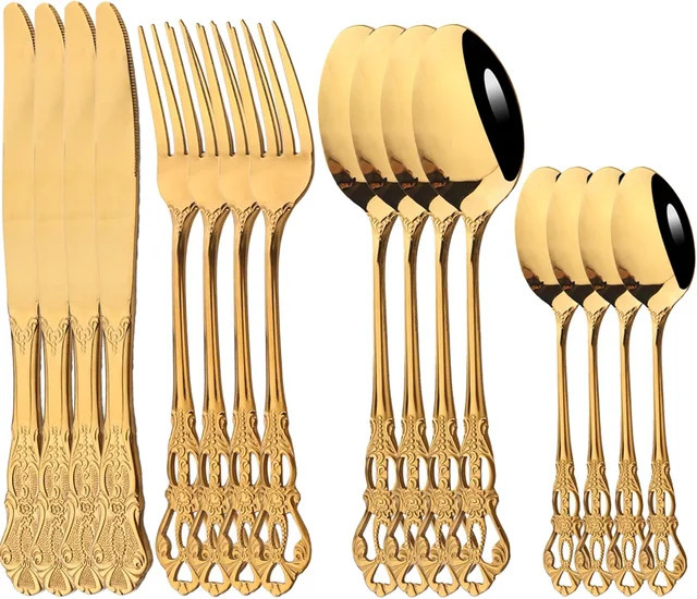 AJOYOUS Besteckset 16-teilig aus Edelstahl in Gold, Vintage Design für Erwachsene - Bild 1