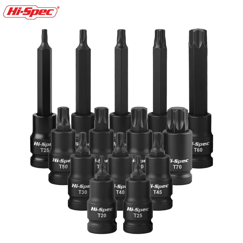 Hi-Spec Professioneller 1/2-Zoll Torx Steckschlüsselsatz mit Schlagschrauber-Adapter und Schraubendreher-Bits aus Chrome Vanadium Stahl in Schwarz - Bild 5
