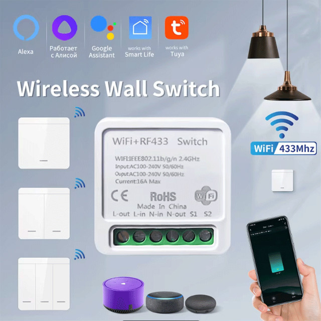 Tuya WiFi Smart Lichtschalter als drahtloser RF 433MHz Druckknopf-Wandschalter in Weiß zur Steuerung via Alexa, Google Home und Smart Life App - Bild 1