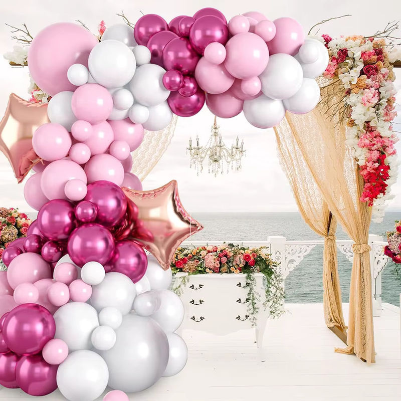 104-teiliges Ballonbogen-Set in Rosa und Weiß mit Sternen und Roségold-Stangen zur Dekoration für Hochzeiten - Bild 3