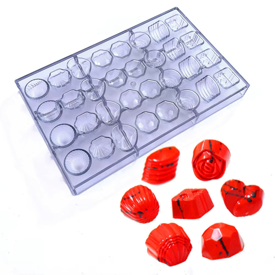 ALICAKE Polycarbonat Schokoladenform mit 7 Formen in Diamant- und Herz-Mustern, transparent - Bild 2