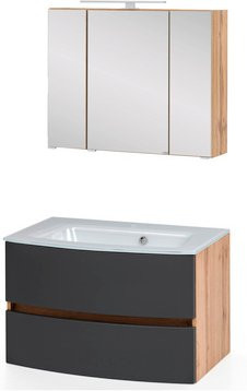 HELD MÖBEL Waschtisch-Set KOPENHAGEN in Grau und Weiß, 4-teilig, modern und wandmontiert mit LED-Beleuchtung und Soft-Close-Türen - Bild 1