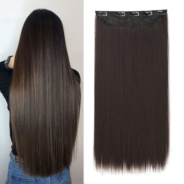 WIGSIN Clip-in-Haarverlängerung, 60 cm, synthetisch, gerade, braun, schwarz - Bild 1