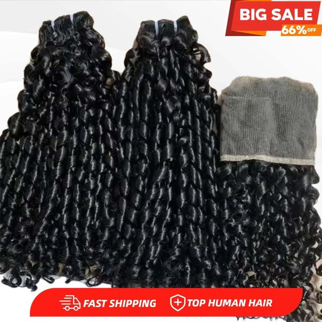 BINF Pixie Curly Brasilianisches Echthaar-Bündel mit Lace Closure, 8-24 Zoll - Bild 1