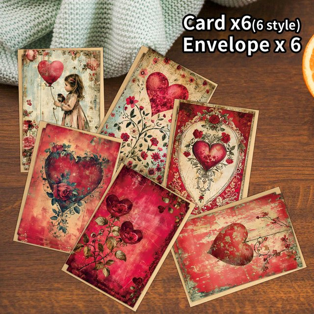 6er-Pack romantische Grußkarten mit roten Herzen und Umschlägen aus Papier für Valentinstag, Jahrestag und Hochzeit - Bild 1