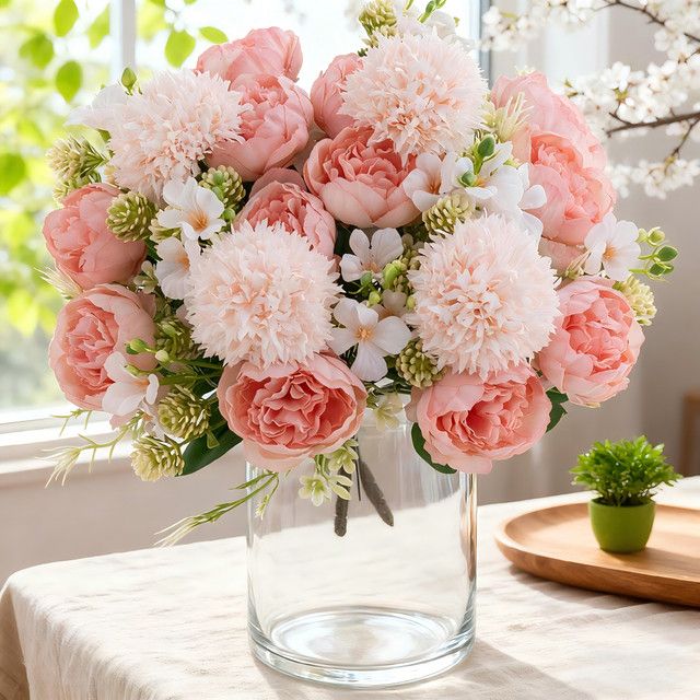 Künstliche Chrysanthemen und Pfingstrosen in Weiß für deine Dekoration zu Anlässen wie Valentinstag oder Hochzeiten - Bild 1