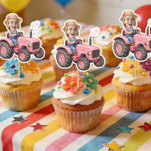 Personalisierter Cupcake-Topper mit Bauernhof-Truck-Muster von cyuan zur Dekoration deiner Geburtstagsparty - Bild 1