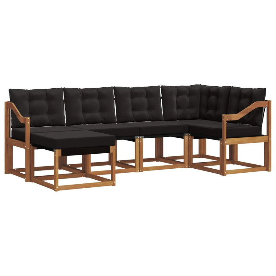 vidaXL Outdoor-Sofagarnitur 6-teilig aus Akazienholz und Textilene in Schwarz und Natur mit Kissen und Armlehnen - Bild 2