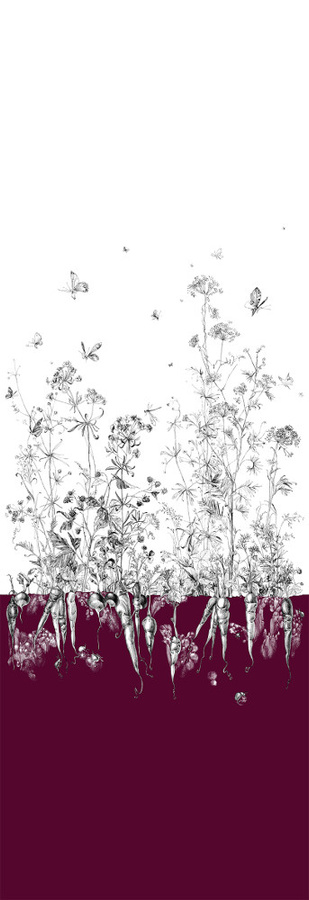 Edmond Petit Tapete Fenouil droit in Aubergine mit floralem und botanischem Design aus Vlies - Bild 1