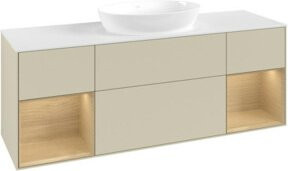 V&B Waschtischunterschrank Finion in Weiß mit Eichenholz-Regal und grauer Lackierung, Breite: 160 cm, Tiefe: 50,1 cm, Höhe: 50,1 cm - Bild 1