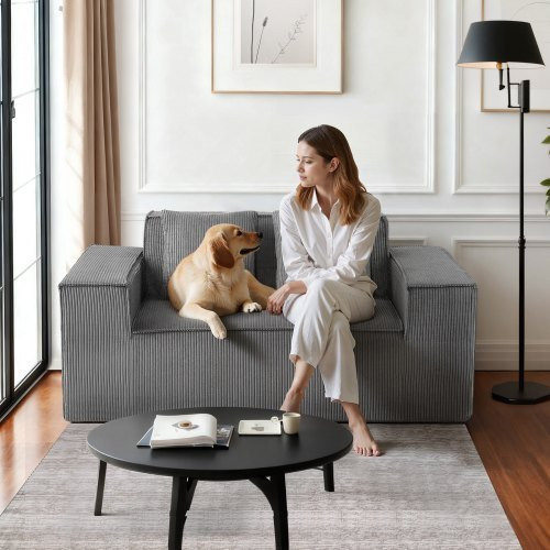 VEVOR Loveseat Sofa aus Cord in Grau mit Taschenfedern und weichen Kissen, Breite: 160 cm, Tiefe: 94 cm, Höhe: 72 cm - Bild 1