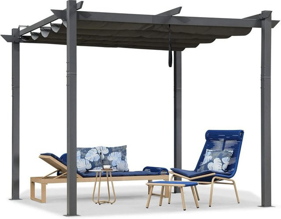 Purple Leaf Pergola Pavillon aus Aluminium mit Schiebedach in Grau, B/T/H: 300 x 300 x 300 cm
