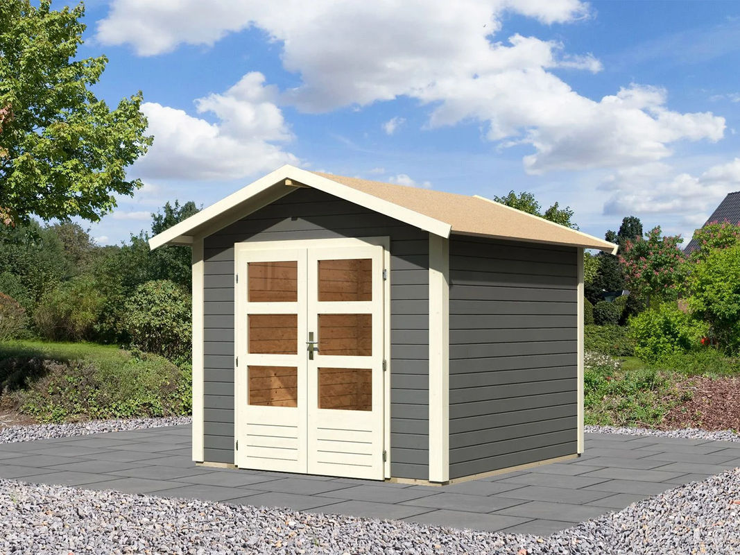KARIBU Carlos Satteldach Gartenhaus mit Boden in Terragrau, B: 244 cm, H: 230 cm, T: 244 cm - Bild 2