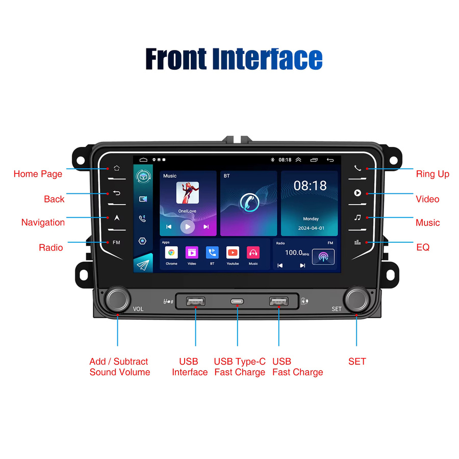 ESSGOO Android 15 Autoradio mit kabellosem CarPlay, GPS und WiFi in Schwarz für Volkswagen Skoda Octavia Golf 5 6 Touran Passat Polo Jetta - Bild 9