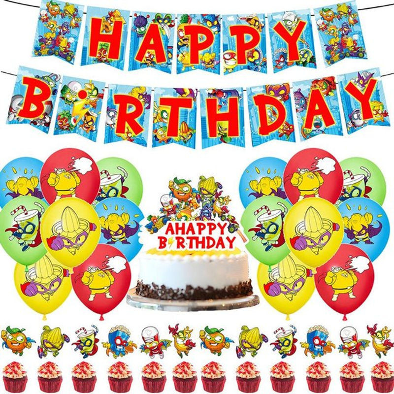 Superthings Partyzubehör Set für Kinder mit Girlande, Cake Topper und Luftballons, 30 Stück, Multicolor - Bild 1