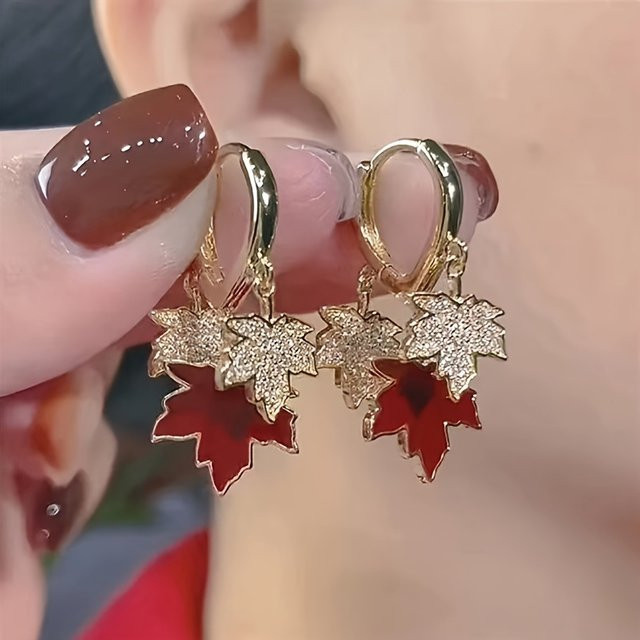 YoYo Quasten-Ohrringe, rote Zirkonia, Gold, Damen - Bild 1
