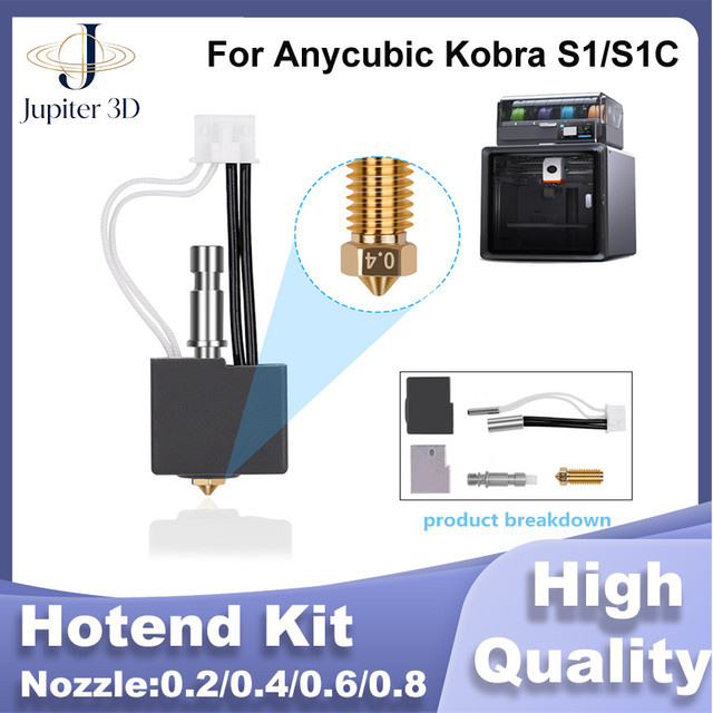 Anycubic Hotend-Kit für Kobra S1/S1C 3D-Drucker mit Messingdüsen in 0,2mm, 0,4mm, 0,6mm und 0,8mm in Gold - Bild 1