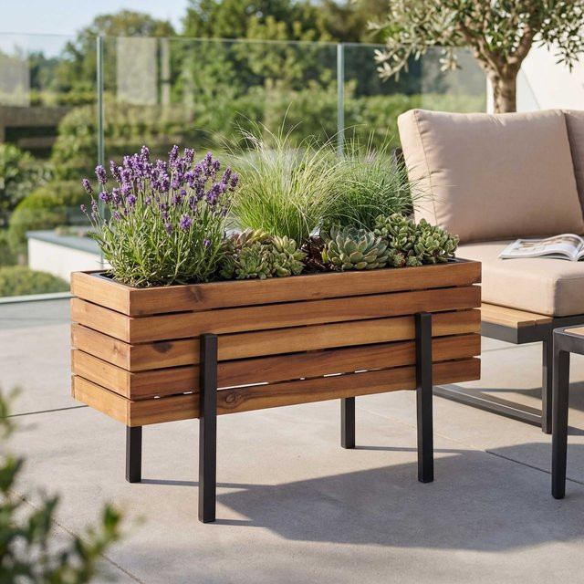 Pflanzkasten MCW P88 aus Akazie Holz in Braun, In-/Outdoor Blumenkübel, B/T/H: 62 x 35 x 26 cm - Bild 1