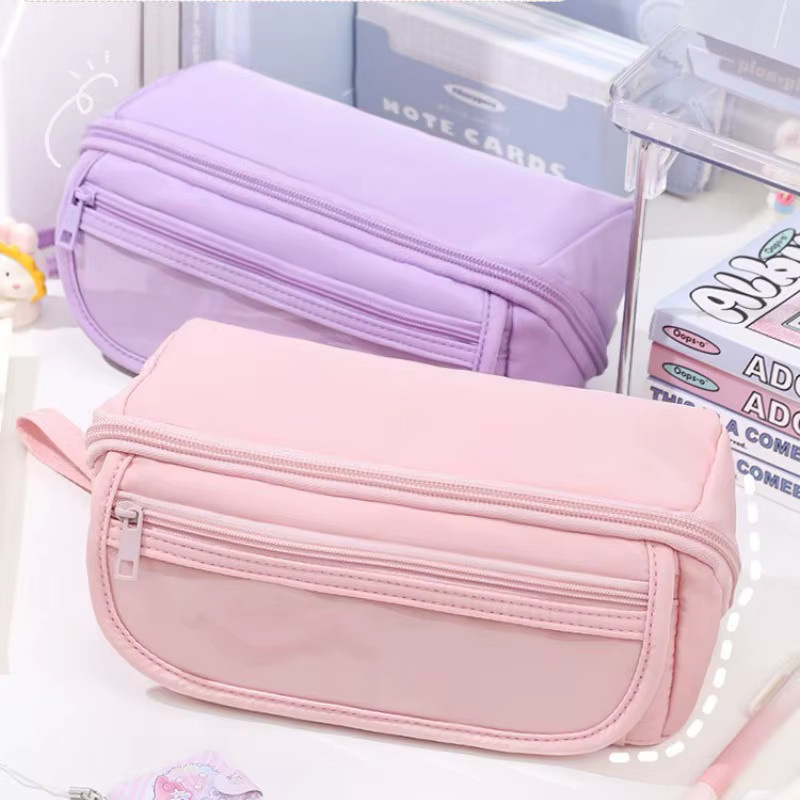 Ästhetisches Federmäppchen in Pink als vielseitige Stifttasche und Kosmetiktasche aus Textil für Schule, College und Büro - Bild 1