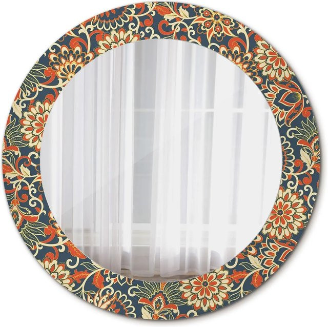 Tulup Runder Spiegel mit Retro Blumen Design in Orange und Multicolour, Durchmesser: 60 cm - Bild 1