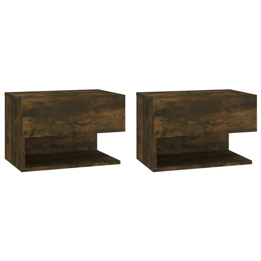 vidaXL Wand-Nachttische 2er Set aus Holzwerkstoff in Räuchereiche, Braun, B/T/H: 29,5 x 30,0 x 46,0 cm - Bild 2