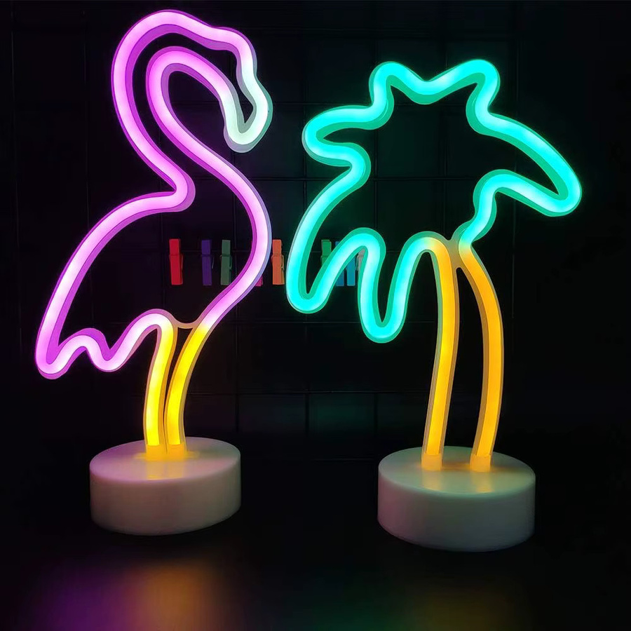 Phantasy Star LED-Neonlichter Set mit Flamingo und Palme, USB- und Batteriebetrieb für deine Dekoration - Bild 2