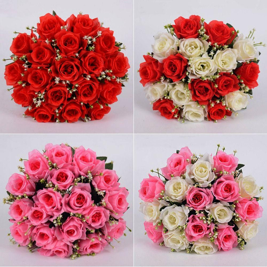 GZjingjia Künstliche Rosen mit 18 Blütenköpfen aus Seidenstoff in Violett, Weiß und Rot zur Dekoration für Valentinstag, Hochzeiten und Muttertag - Bild 5