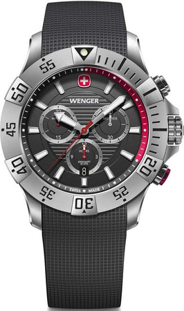 Wenger Seaforce Chronograph, Herrenuhr, Quarz, Edelstahl, 43 mm, Schwarz