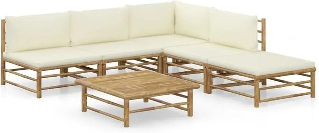 vidaXL 6-tlg Garten-Lounge-Set aus Bambus mit cremeweißen Polsterkissen in L-Form - Bild 1