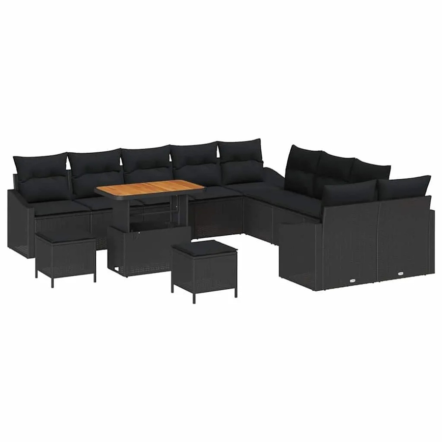 vidaXL Gartenmöbel-Set in U-Form mit Polstern und Kissen, Schwarz, Poly-Rattan und Metall - Bild 2