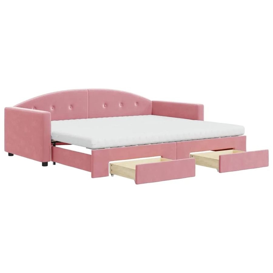 vidaXL Tagesbett ausziehbar mit Schubladen in Rosa, Samt, B/T/H: 90 x 200 x 75 cm - Bild 2