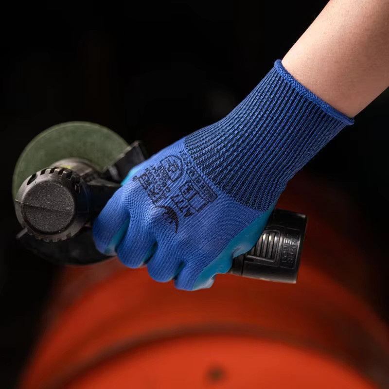 Verschleißfeste Latex-Arbeitshandschuhe mit Prägung in Blau, Größe M - Bild 2