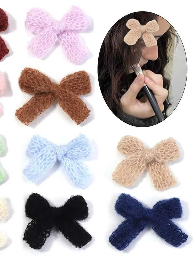 6 oder 10 Stück Gestrickte Baumwoll-Schleifen in Mehrfarbig und Grau für DIY-Dekoration und Kopfbedeckungen - Bild 5
