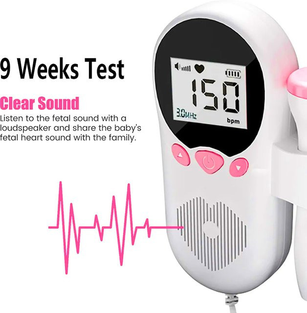 Fireurus Doppler Fetal Heart Rate Monitor Baby Herzschlag Detektor mit LCD-Hintergrundbeleuchtung in Pink und Weiß - Bild 1