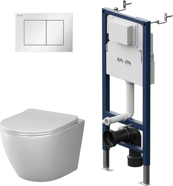 AM.PM Prime Fit Wand-WC Set mit Vorwandelement und Drückerplatte in Weiß - Bild 1