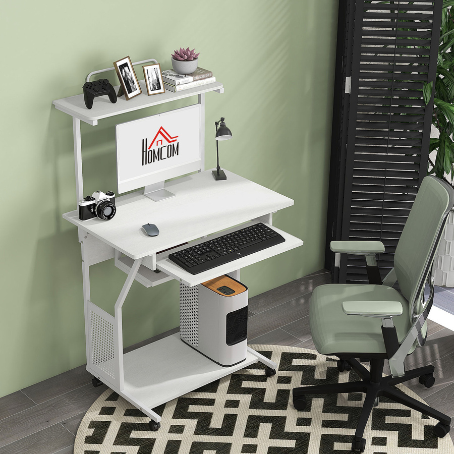 HOMCOM Computertisch mit Rollen und Tastaturablage in Weiß, H x B x T: 130 x 80 x 50 cm - Bild 2