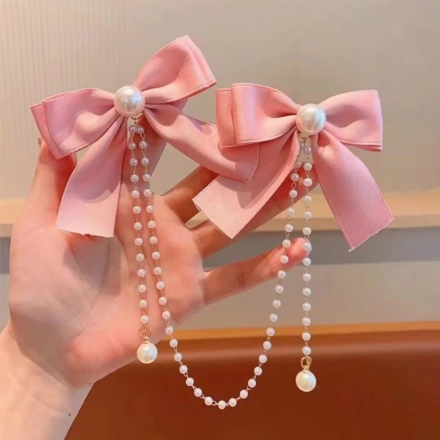 LEVAO Haarspange mit Schleife, Quaste und Perlenkette, Rosa, Kinder - Bild 2