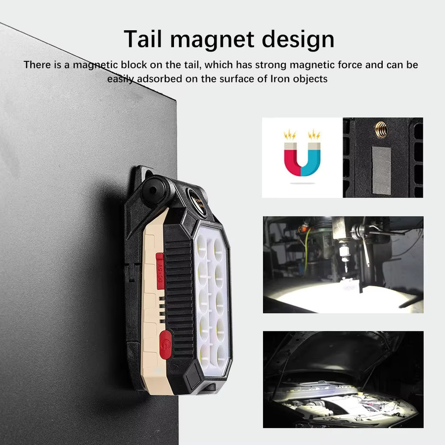 XIWANGFIRE LED COB Arbeitsleuchte, tragbare wiederaufladbare Taschenlampe mit Magnet und Leistungsanzeige, wasserdichte Campinglaterne in Schwarz - Bild 5
