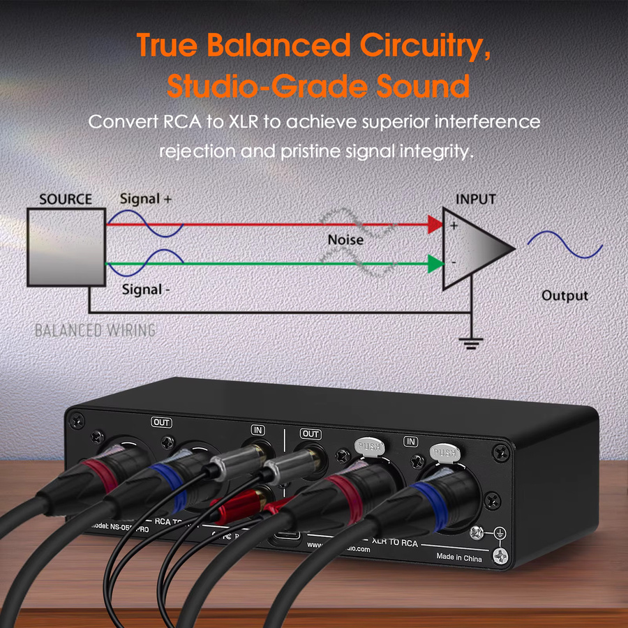 Nobsound NS-05 PRO HiFi XLR zu RCA Audiokonverter, bidirektionaler Adapter-Vorverstärker mit Lautstärkeregelung, Schwarz - Bild 4