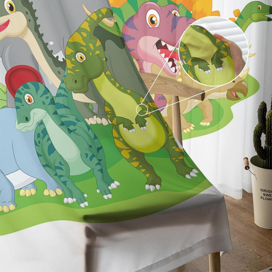 Cartoon Dinosaurier Vorhang aus weißem Tüll und Organza für Kinderzimmer und Wohnzimmer, Breite: 135 cm, Höhe: 115 cm - Bild 2
