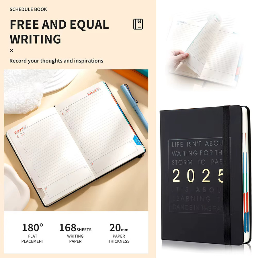 2025 Jahresplaner auf Englisch, 365-Tage-Tagesplaner als Hardcover Notizbuch in Schwarz für Zeitmanagement und Lernziele - Bild 4