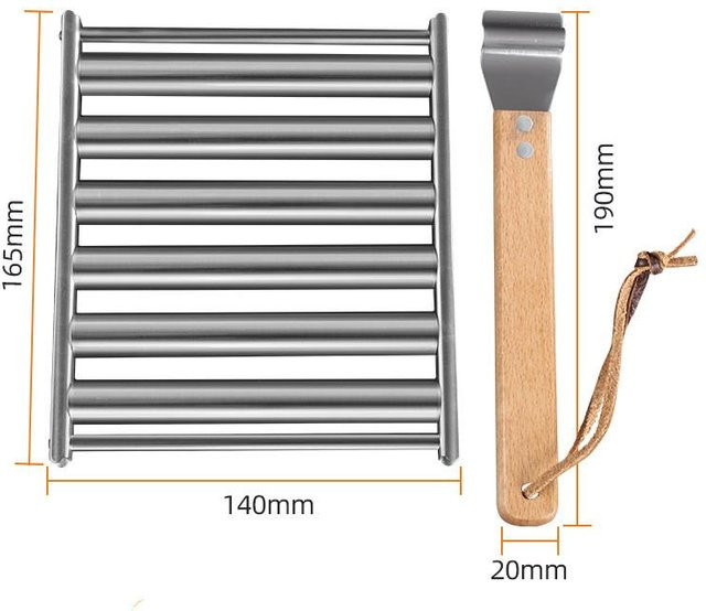 Yiran Furniture Hot Dog Roller aus Edelstahl mit extra langem Buchenholzgriff in Grau/Silber - Bild 1