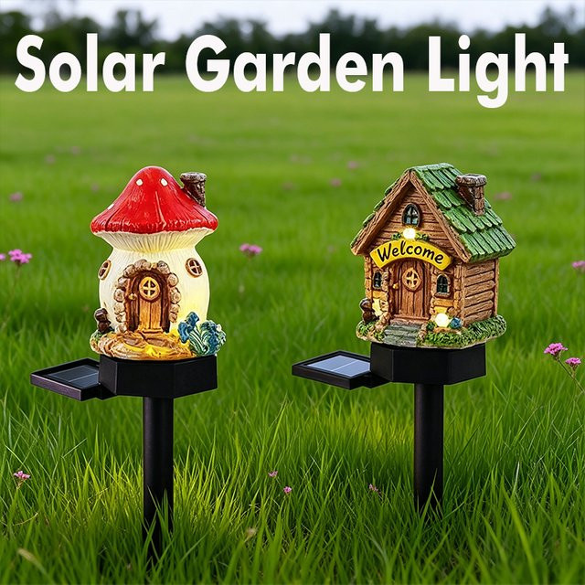 KDULIT Solar-Pilzhaus-Licht aus Harz in Multicolor als wasserdichte LED-Gartenleuchte zur Dekoration von Garten und Rasen - Bild 1