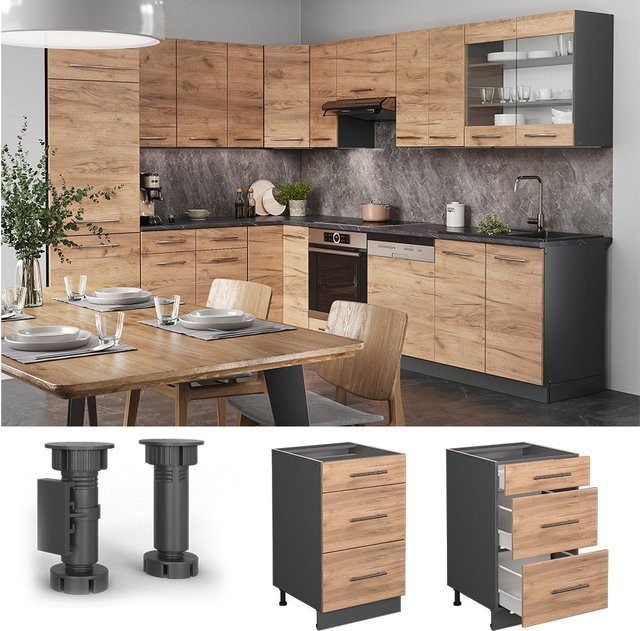 Vicco Küchenunterschrank Fame-Line in Anthrazit und Eiche mit Schubladen und Drehtür, Breite: 50 cm - Bild 1