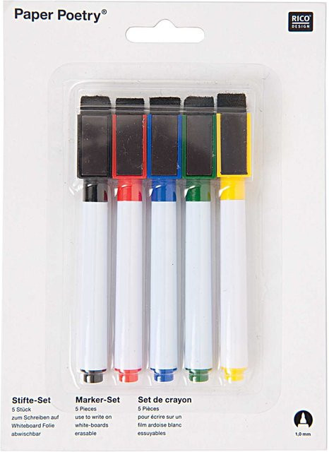 Rico Design Paper Poetry Folienstifte für Whiteboardfolie, 5 Stück, Weiß - Bild 1