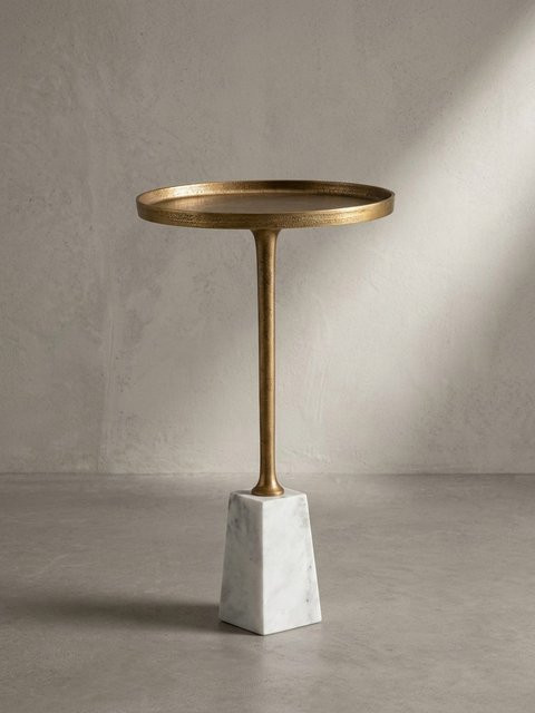 Runder Beistelltisch KADIMA DESIGN aus Marmor und Metall in Weiß und Gold, B/T/H: 34 x 34 x 58 cm - Bild 1