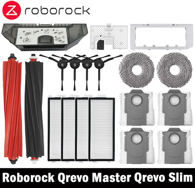 Roborock Qrevo Master und Qrevo Slim Roboterstaubsauger Ersatzteil-Set mit Hauptseitenbürste, Hepa-Filter, Mopptüchern und Staubbeuteln in Multicolour - Bild 1