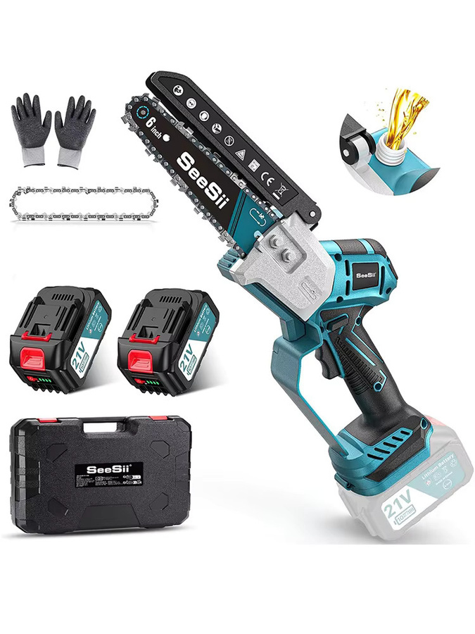 Seesii Bürstenlose 6-Zoll-Mini-Elektrokettensäge für Baumschnitt und Holzbearbeitung mit Akku-Kompatibilität für Makita 18V-Akkus - Bild 8