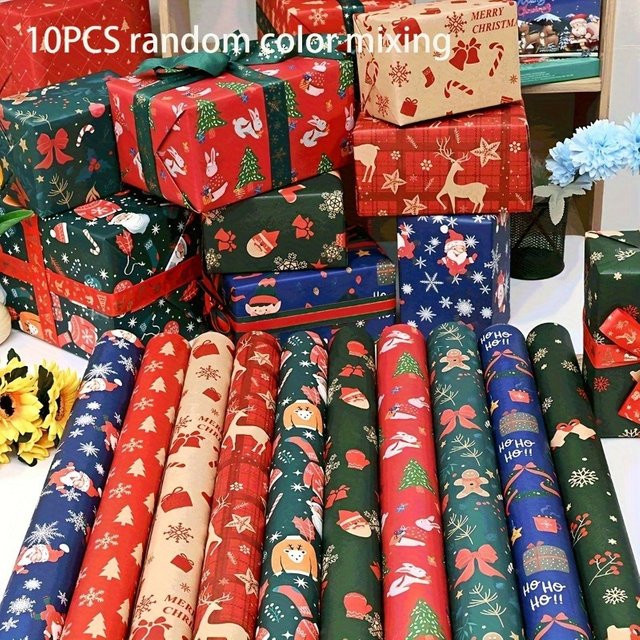 10 Stück Weihnachtsgeschenkpapier in Mehrfarbig für Party, Hochzeit und Dekoration - Bild 1
